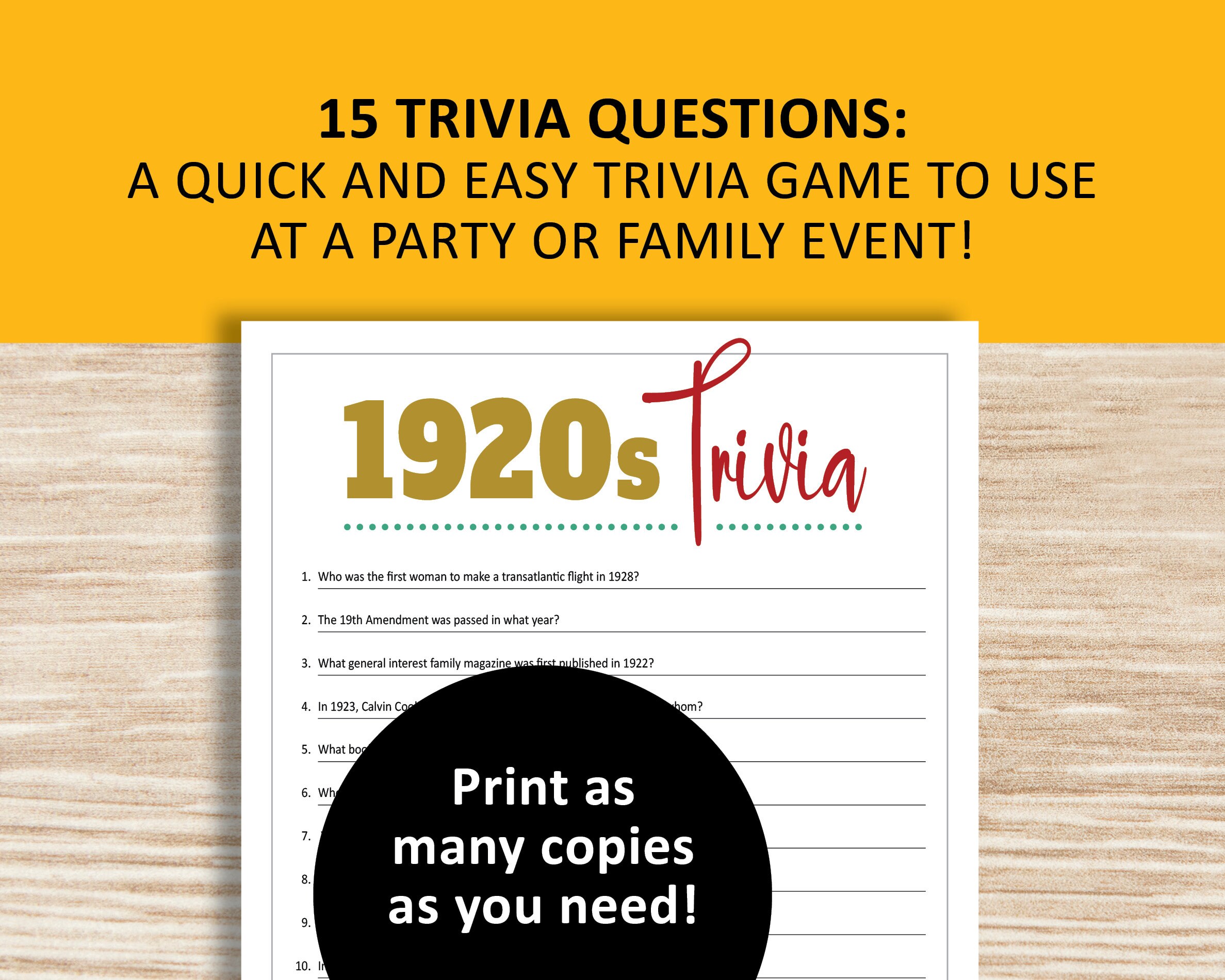 1920s Trivia Game, 20s History, Pop Culture Printable Games, Instant ...