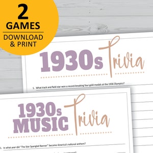 1930s Trivia Game Bundle, 30s History, Music, Pop Culture Printable ...