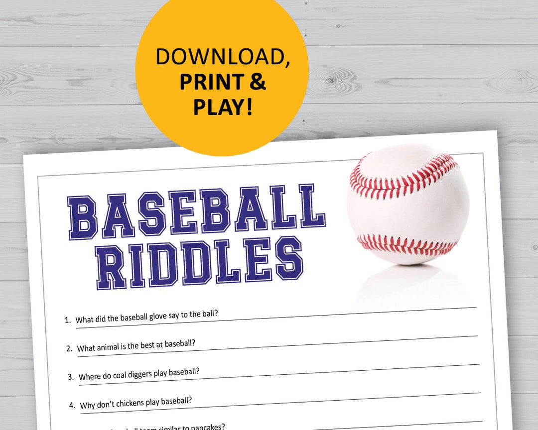 Baseball Riddle Game, Sports Riddles Printable, Instant Download, Party