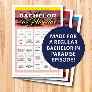 Schede bingo Bachelor in Paradise, gioco di carte bingo stampabile per programmi televisivi, download istantaneo, regalo per programmi televisivi, regali per feste