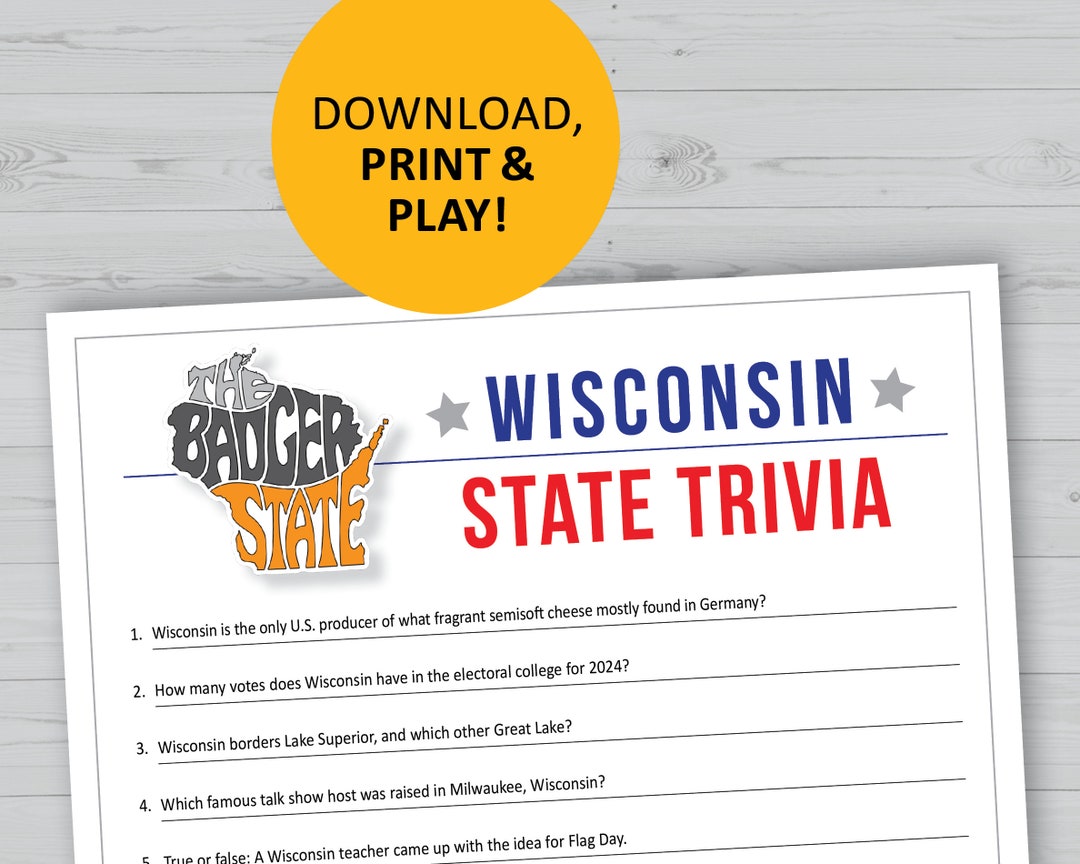 Wisconsin Trivia Game, Printable, U.S. State Instant Download, Family
