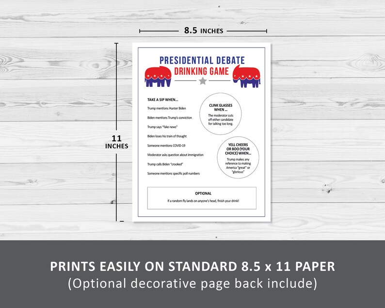 Presidential Debate Drinking Game, Biden, Trump, 2024 Election