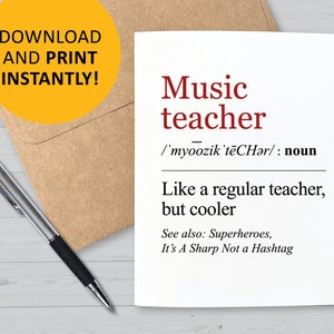 Tarjeta de profesor de música, tarjetas divertidas de estudiantes, banda, apreciación de profesores de orquesta, regreso a clases