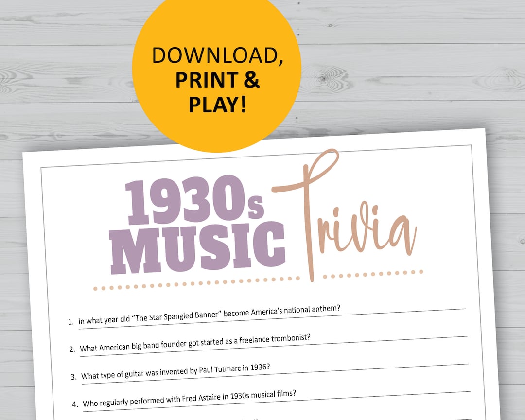 1930s Music Trivia Game, 30s History, Pop Culture Printable Games ...