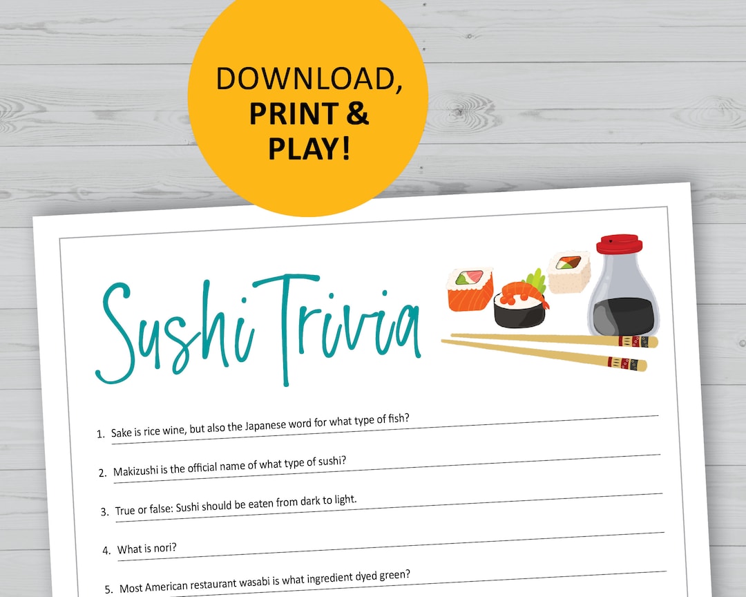 Sushi Trivia Game, Japanese Food Printable, Instant Download, Foodie