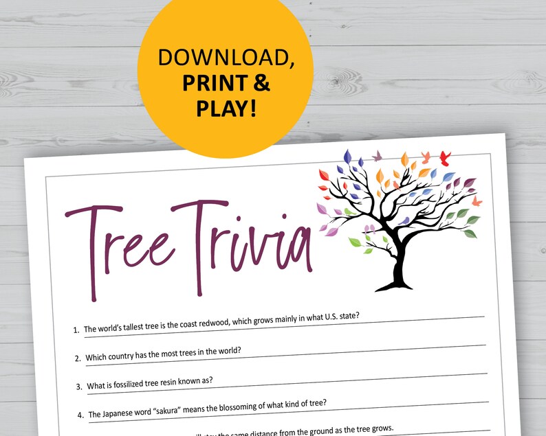 Tree Trivia Game, Nature Printable, Instant Download, Party Games