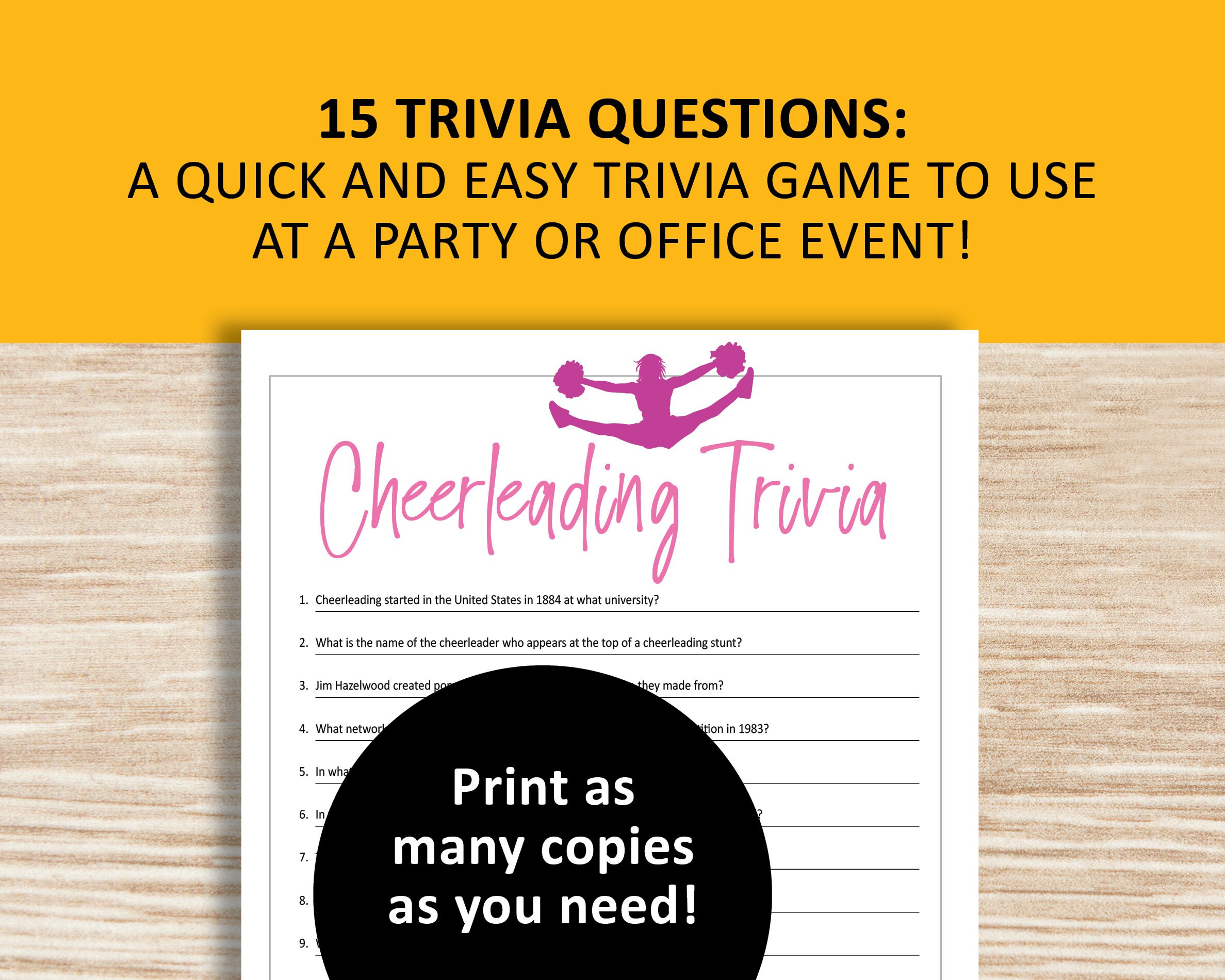 Cheerleading Trivia Game, Cheer Printable Games, Instant Download