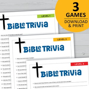 Bible games bundle, printable trivia questions, Christian faith instant download, church, youth group study tools