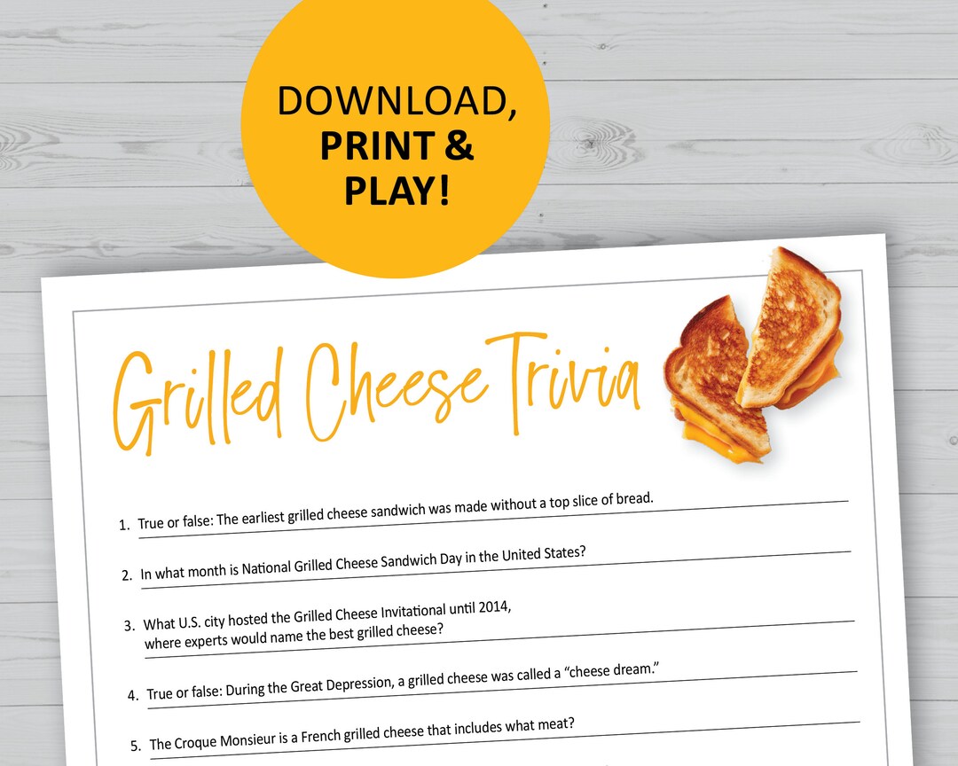 Grilled Cheese Trivia Game Printable Instant Download Etsy