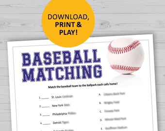 Baseball matching game, sports stadium printable, instant download, party questions