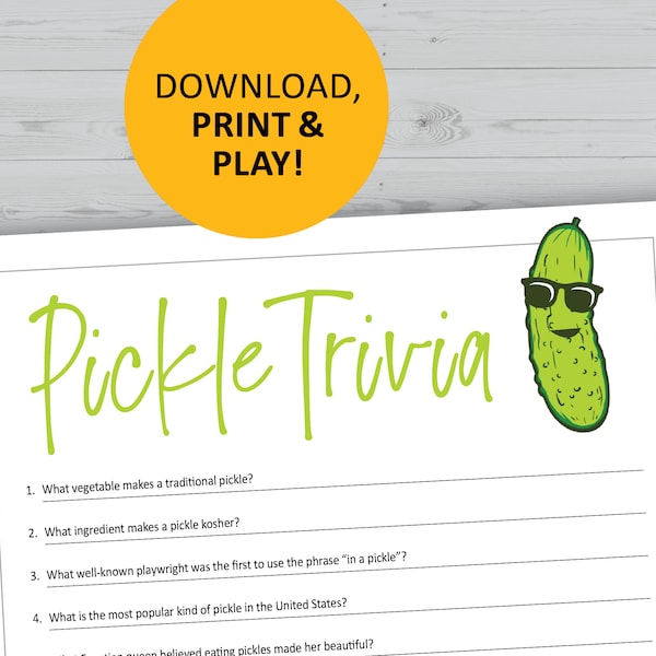 Pickle trivia game printable, instant download, party games, questions quiz