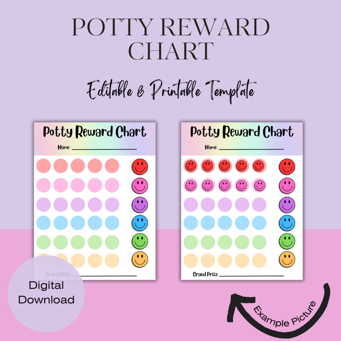 Editable Pottytraining Chart, Potty Training Chart, Sticker Chart
