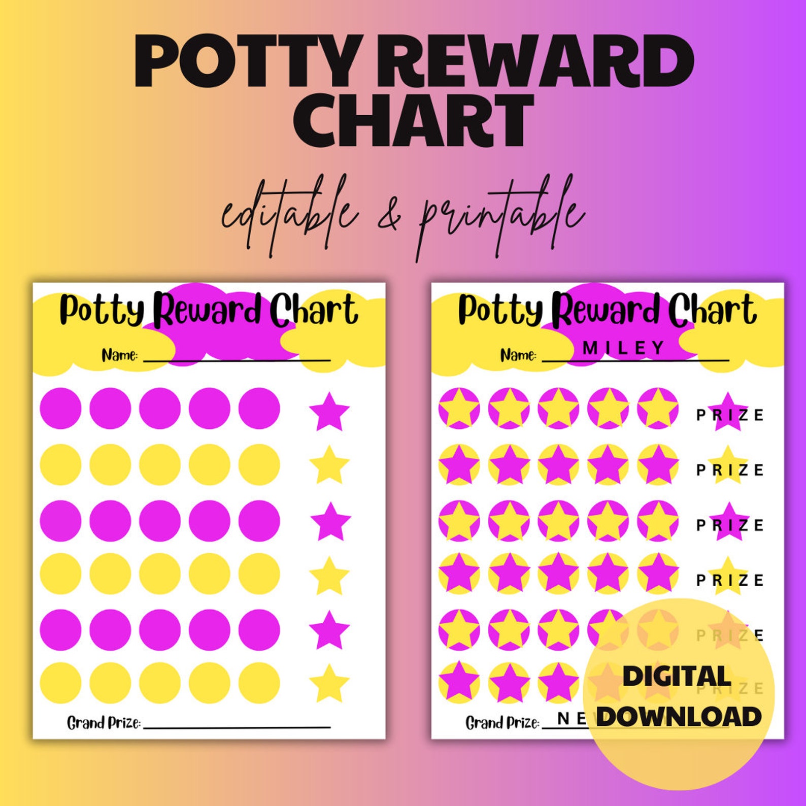 Reward Chart Potty Reward Chart Printable Reward Potty - Etsy