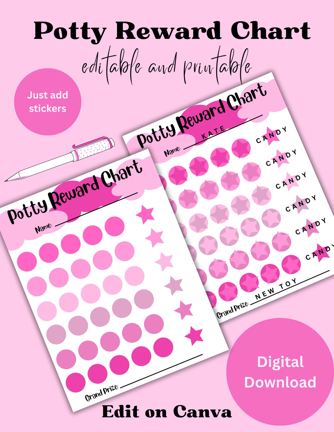 Printable Potty Reward Chart, Kids Potty Reward Chart, Potty Training Chart, Sticker Chart ...