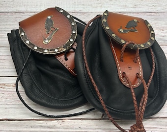 Raven Leather Sporran | Raven | Celtic Pouch | Highland Bag | Viking Pouch | Belt Bag | Kilt Pouch | Medieval Coin Pouch | Renaissance Bag