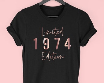 50th Birthday T-Shirt for Women, 1974 T-Shirt, 50th Birthday Gift for Women, Limited Edition 1974 Top for Her, 1974 Script, By Mr Porkys™