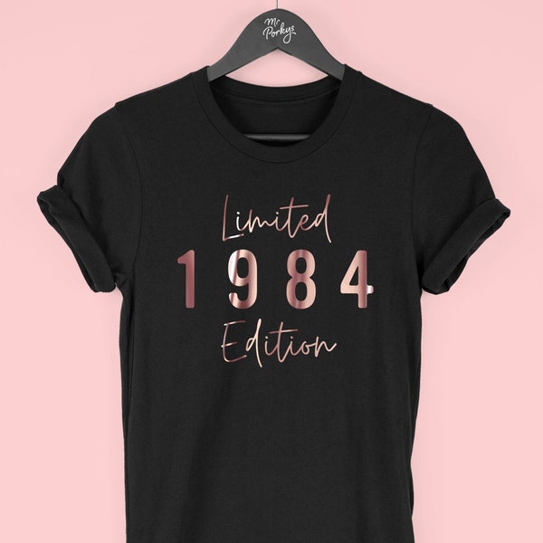 T-shirt du 40e anniversaire pour femmes, T-shirt 1984, cadeau du 40e anniversaire pour les femmes, haut 1984 en édition limitée pour elle, script 1984, par Mr Porkys™