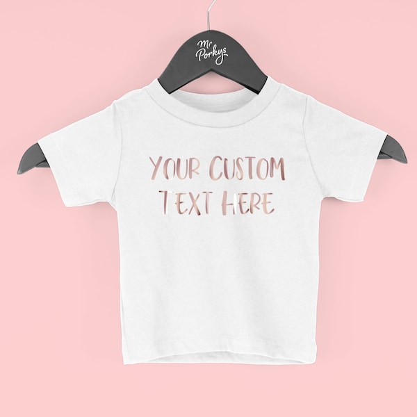 Kundenspezifisches Baby-Shirt, personalisiertes Kindert-shirt, benutzerdefinierter Text-Kleinkind-T-Shirt für Mädchen, durch Herrn Porkys ™