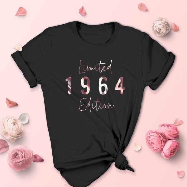 T-shirt du 60e anniversaire pour femmes, T-shirt 1964, cadeau du 60e anniversaire pour les femmes, haut 1964 en édition limitée pour elle, script 1964, par Mr Porkys™