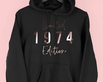 50th Birthday Gift Hoodie, Limited Edition 1974 Hoodie, 50th Birthday Hoodie Women, 1974 Hoody for Her, 1974 Script, By Mr Porkys™