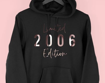 Regalo de cumpleaños número 18 para niñas, sudadera con capucha de edición limitada de 2006, sudadera con capucha de cumpleaños número 18 para mujeres, sudadera con capucha de 2006 para ella, guión de 2006, por Mr Porkys™