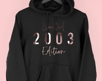 Sudadera con capucha de regalo de cumpleaños número 21, sudadera con capucha de edición limitada de 2003, sudadera con capucha de 21 cumpleaños para mujeres, sudadera con capucha de 2003 para ella, guión de 2003, por Mr Porkys™