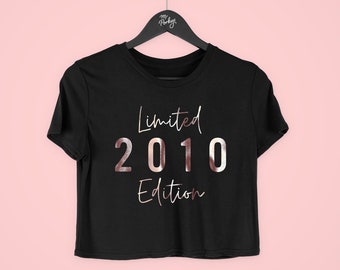 14th Birthday Girl Crop Top, 14th Birthday Gifts, 14th Birthday T-Shirt, 14th Birthday Cropped T-Shirt, Limited Edition 2010 Script