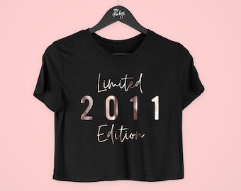 13th Birthday Girl Crop Top, 13th Birthday TShirt, 13th Birthday Gift, 13th Birthday Cropped T-Shirt, Limited Edition 2011 Script