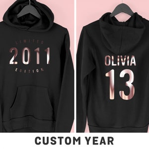 Custom Birthday Hoodie for Girls, Personalised Limited Edition Year Hoodie, Custom Birthday Gift for Girls,, By Mr Porkys™