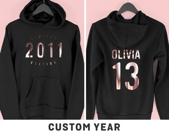 Custom Birthday Hoodie for Girls, Personalised Limited Edition Year Hoodie, Custom Birthday Gift for Girls,, By Mr Porkys™