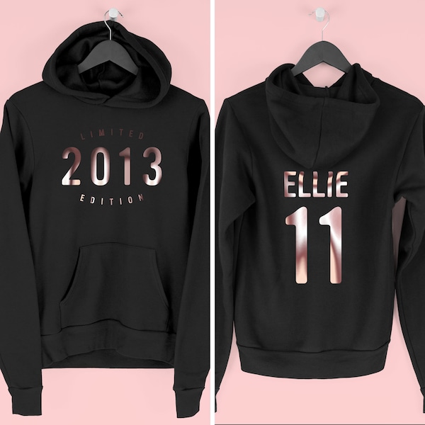 11th Birthday Girl Hoodie, Hoody for 11th Birthday, Limited Edition 2013 Hoodie, Eleventh Birthday Gift, By Mr Porkys™