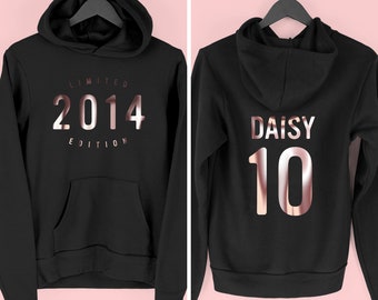 10th Birthday Girl Hoodie, Hoody for 10th Birthday, Limited Edition 2014 Hoodie, Tenth Birthday Gift, By Mr Porkys™