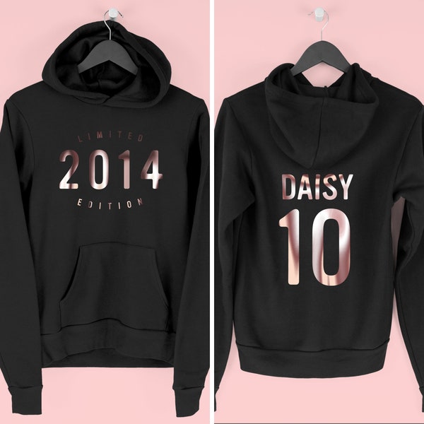 10th Birthday Girl Hoodie, Hoody for 10th Birthday, Limited Edition 2014 Hoodie, Tenth Birthday Gift, By Mr Porkys™