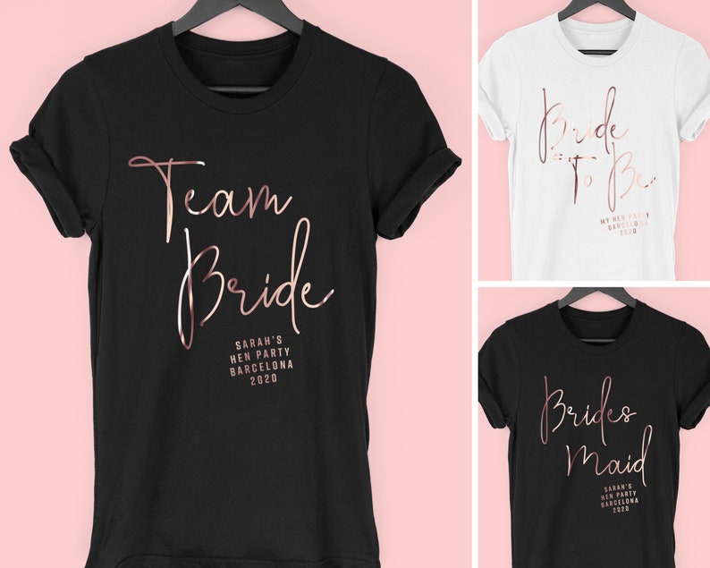 Rose Gold Team Bride Hen Party T Shirts, Hen Party T Shirts, Team Bride Themed Hen Tops, Team Bride Shirts, By Mr Porkys™ 