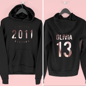 13th Birthday Girl Hoodie, Hoody for 13th Birthday, Limited Edition 2011 Hoodie, Thirteenth Birthday Gift, By Mr Porkys™