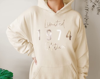 50th Birthday Gift Hoodie, Limited Edition 1974 Hoodie, 50th Birthday Hoodie Women, 1974 Hoody for Her, 1974 Script, By Mr Porkys™