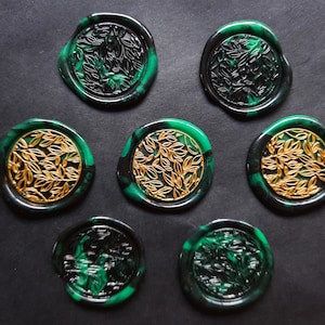 Black and Green Mix Wax Seal Floral Stamp Pre-Made Self-Adhesive Wedding Stationery Envelope