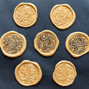 Yellow Gold Wax Seal Floral Stamp Pre-Made Self-Adhesive Wedding Stationery Envelope