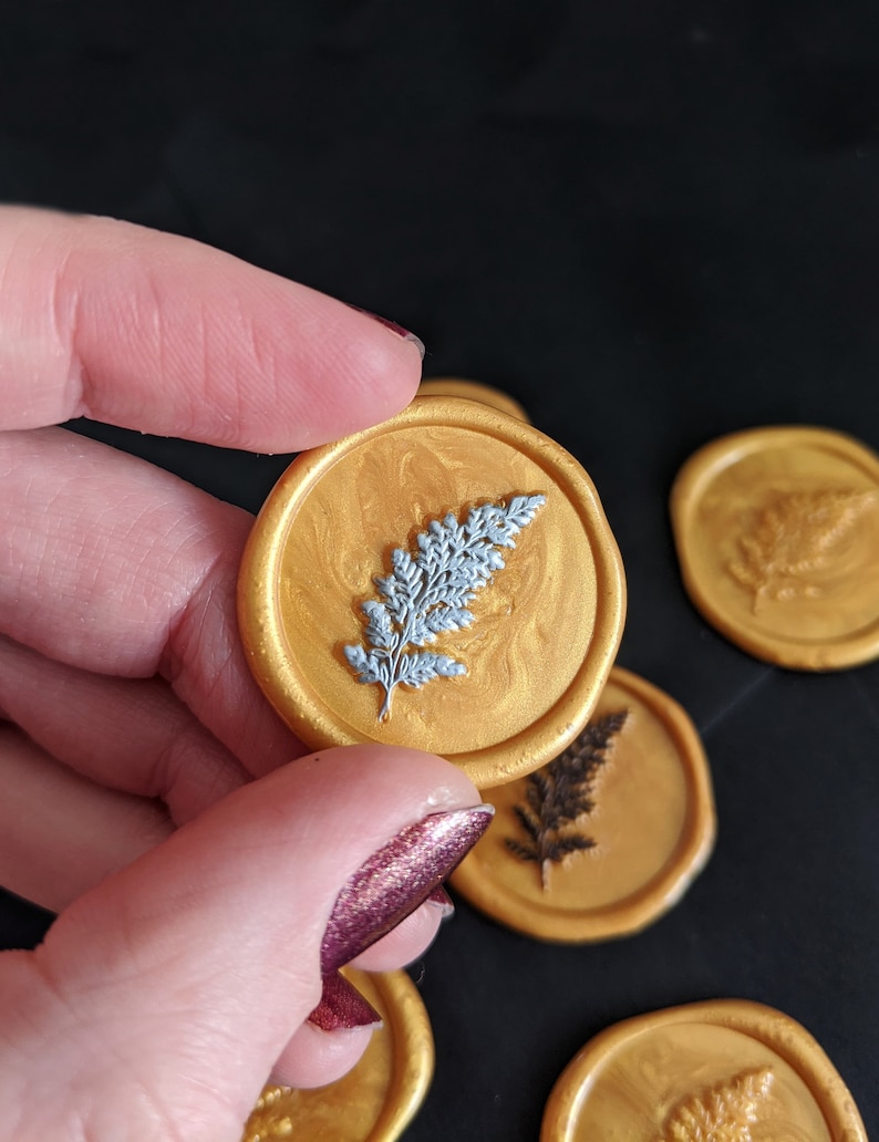 Yellow Gold Wax Seal Leaf Stamp Premade Selfadhesive Wedding Etsy