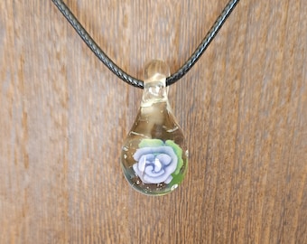 Blown Glass Rose Pendant [Light Blue Flower]