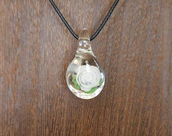 Blown Glass Rose Pendant [White Flower]