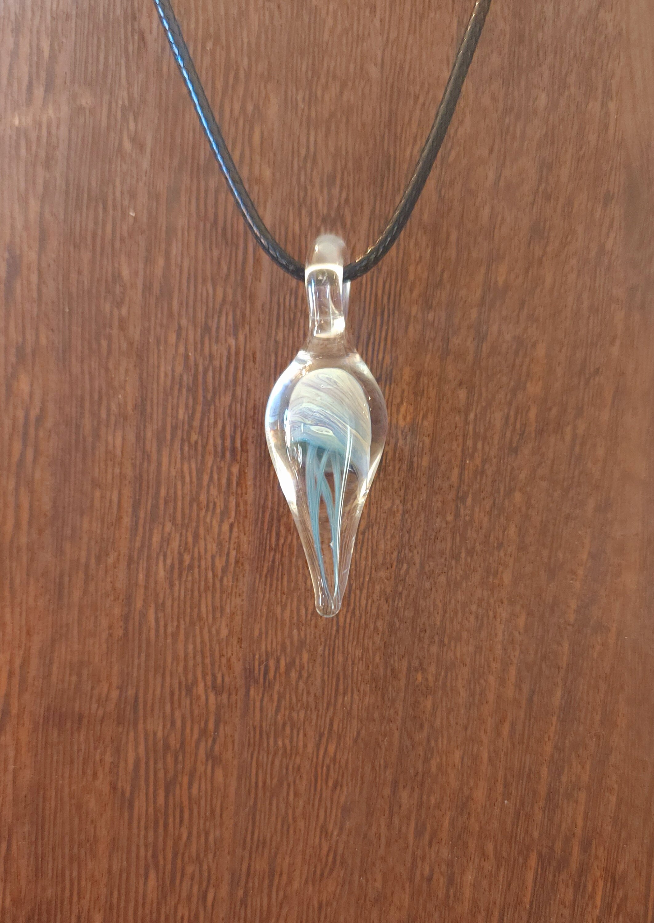 Blown Glass Jellyfish Pendant [Blue Rainbow]