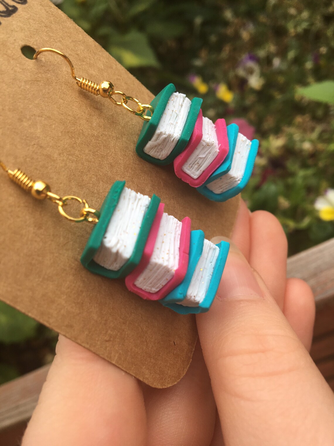 Book earrings funky earrings polymer clay earrings Etsy