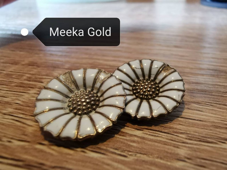 Denmark Silver and White Enamel Anton Michelsen Vintage Daisy Design Earrings 8g