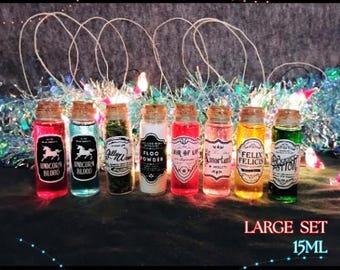 HP fandom wizarding potions, magical Christmas Ornaments - varying sizes/sets available!  Full Sets always come discounted!