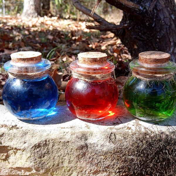 Health, Mana, & Stamina potion set. Great collection set for any roleplayer or DnD fan. Whimsical decor to make any space magical.