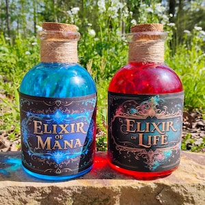 Elixir of Life & Mana Potion Set - Handmade Fantasy Decor - RPG Gift - Magic Bottle - LARP Prop - Gamer Unique Art Collectible