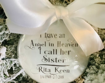 Sister Memorial Ornament, Sister Sympathy Gift, Sister Sympathy Ornament, Sister Memorial Ornament Angel in Heaven, Bauble Remembering