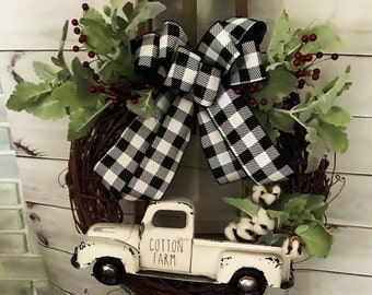 Buffalo Check Wreath, Year Round Wreath, Farmhouse Wreath, Buffalo Plaid Wreath, Front Door Wreath, Farmhouse Truck Wreath, Spring Farmhouse