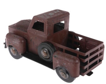 18” Large Red Metal Truck-Planter-Centerpiece- Christmas Decor - Old Fashioned Vintage Pickup Truck